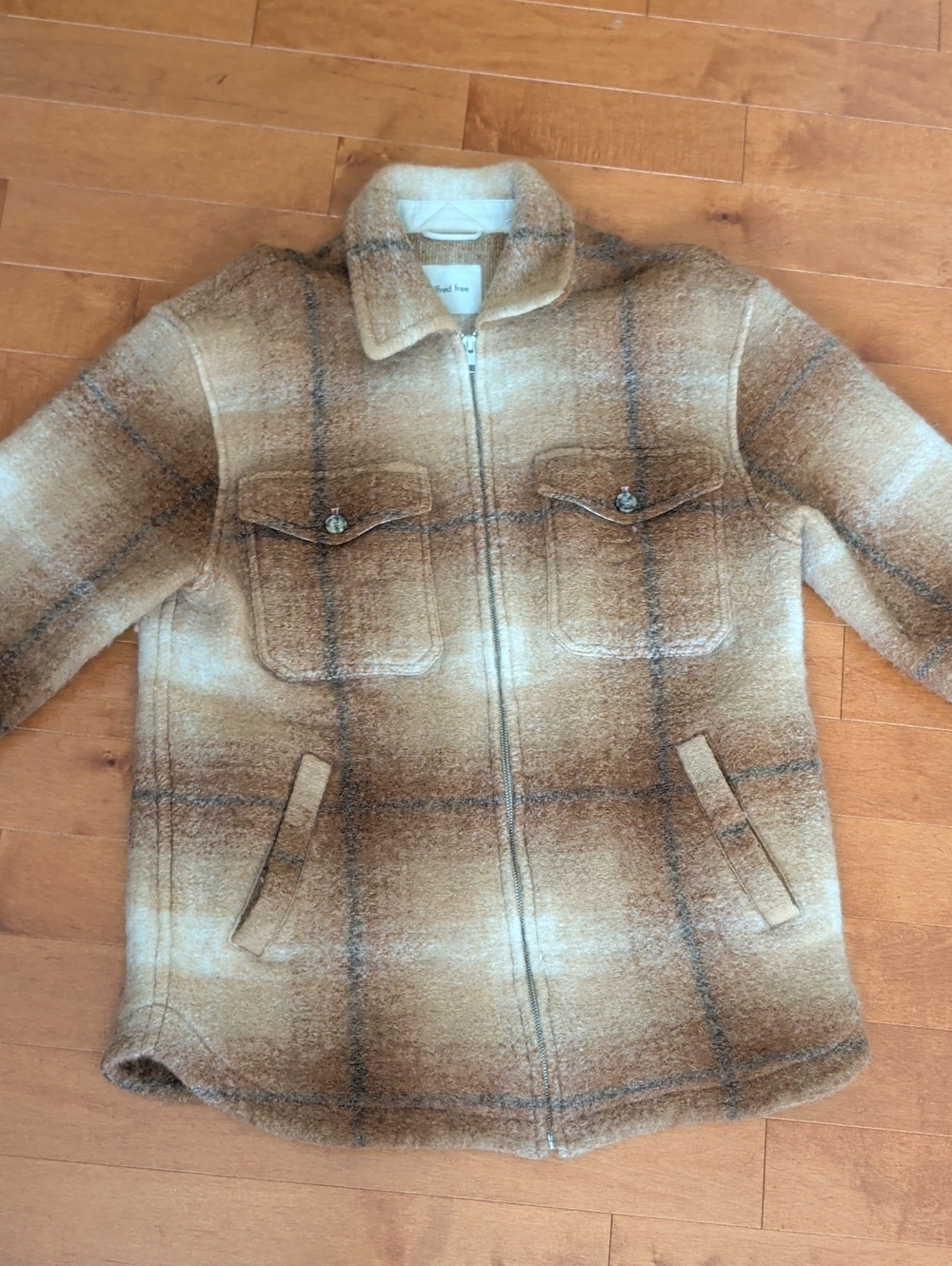 Wilfred Tan and Cream Plaid Wool Bland Jacket